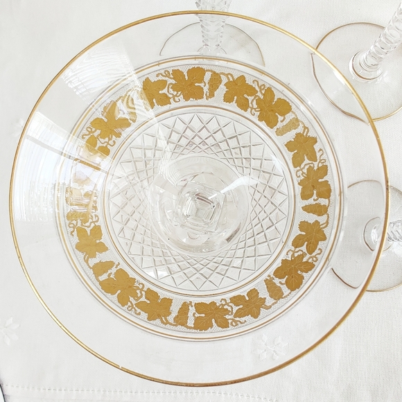 Val St Lambert Cut Crystal Martini Glass Stemware, Set of 9, Gold Gilt Grapevine - Picture 6 of 14